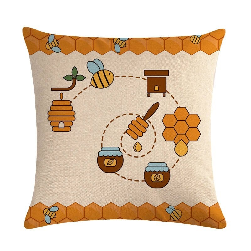 Housse de coussin carré avec motifs abeille - modele 3