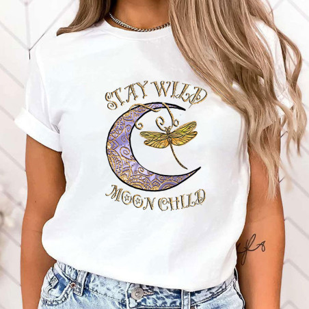 T-shirt libéllule impression une et libellule pour femmes couleur Blanc