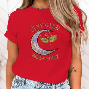 T-shirt libéllule impression une et libellule pour femmes couleur Rouge
