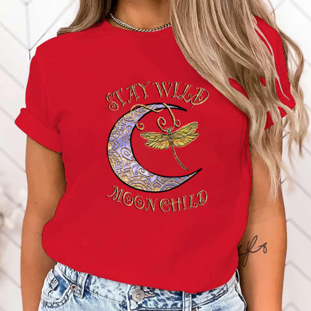 T-shirt libéllule impression une et libellule pour femmes couleur Rouge