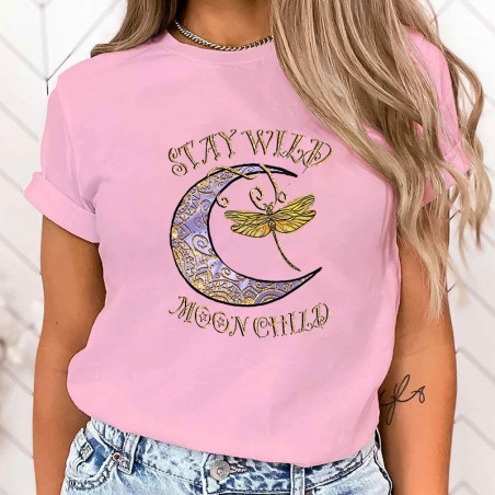 T-shirt libéllule impression une et libellule pour femmes couleur Rose
