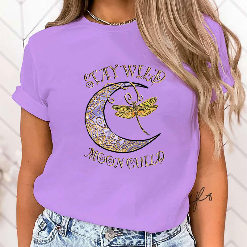 T-shirt libéllule impression une et libellule pour femmes couleur Violet