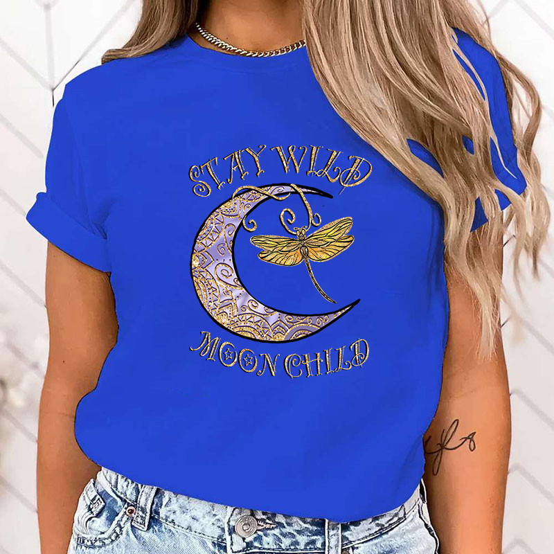 T-shirt libéllule impression une et libellule pour femmes couleur Bleu