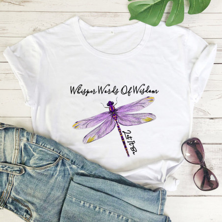 T-shirt libéllule avec citation inspirante et libellule couleur Blanc