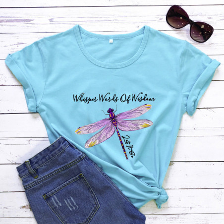 T-shirt libéllule avec citation inspirante et libellule couleur Bleu