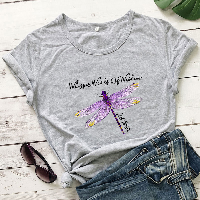 T-shirt libéllule avec citation inspirante et libellule couleur Gris