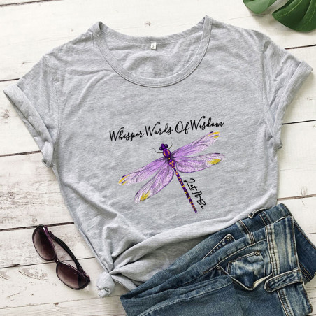 T-shirt libéllule avec citation inspirante et libellule couleur Gris
