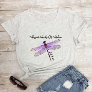 T-shirt libéllule avec citation inspirante et libellule couleur Gris Clair