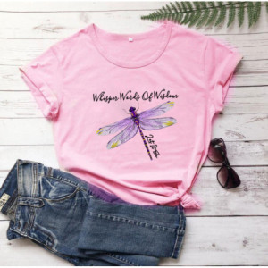 T-shirt libéllule avec citation inspirante et libellule couleur Rose