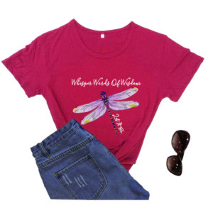 T-shirt libéllule avec citation inspirante et libellule couleur Rouge