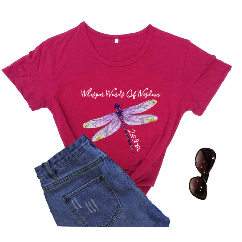 T-shirt libéllule avec citation inspirante et libellule couleur Rouge