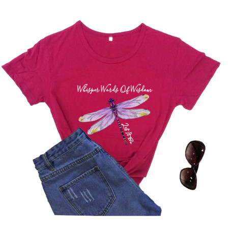 T-shirt libéllule avec citation inspirante et libellule couleur Rouge
