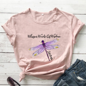 T-shirt libéllule avec citation inspirante et libellule couleur Peach