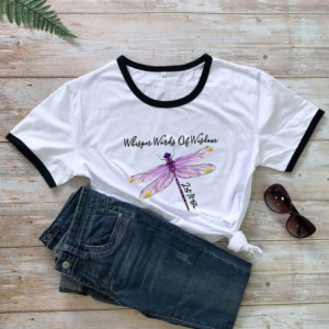 T-shirt libéllule avec citation inspirante et libellule couleur Blanc