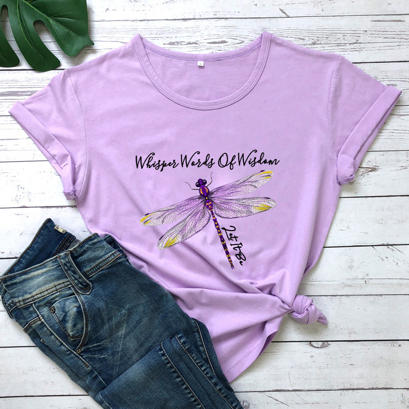 T-shirt libéllule avec citation inspirante et libellule couleur Violet