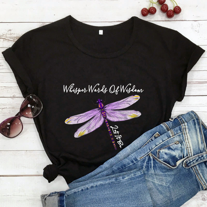 T-shirt libéllule avec citation inspirante et libellule couleur Noir