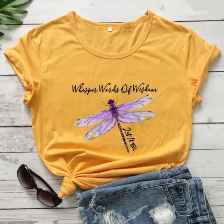 T-shirt libéllule avec citation inspirante et libellule couleur Jaune