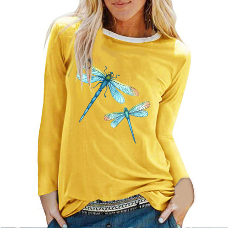 T-shirt libéllule avec 2 belles libéllules bleues couleur Jaune