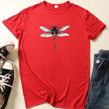 T-shirt libéllule minimaliste noir et blanc couleur Rouge