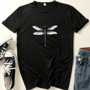 T-shirt libéllule minimaliste noir et blanc couleur Noir