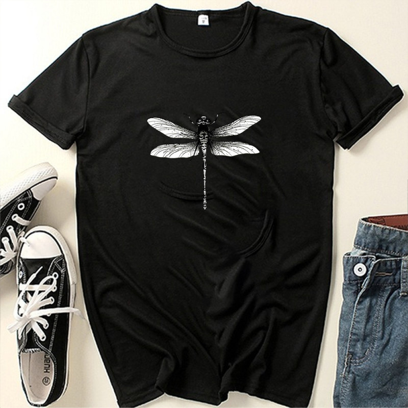 T-shirt libéllule minimaliste noir et blanc couleur Noir
