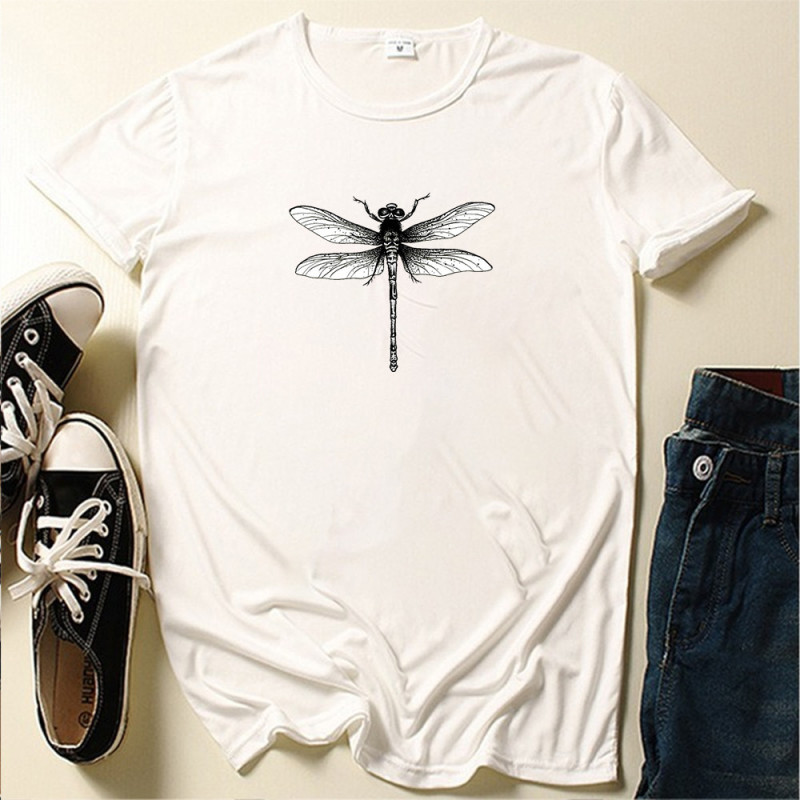 T-shirt libéllule minimaliste noir et blanc couleur Blanc