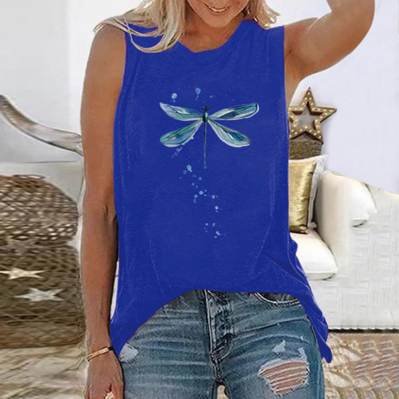T-shirt débardeur  avec libéllule bleue couleur Bleu