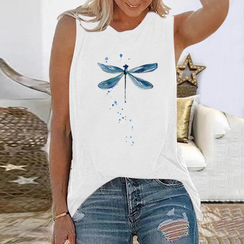 T-shirt débardeur  avec libéllule bleue couleur Blanc