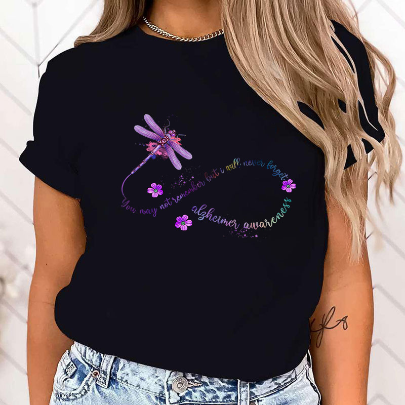 T-shirt libéllule sensibilisation à la maladie d'Alzheimer couleur noir