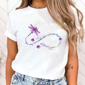 T-shirt libéllule sensibilisation à la maladie d'Alzheimer couleur blanc
