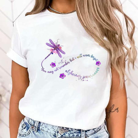 T-shirt libéllule sensibilisation à la maladie d'Alzheimer couleur blanc