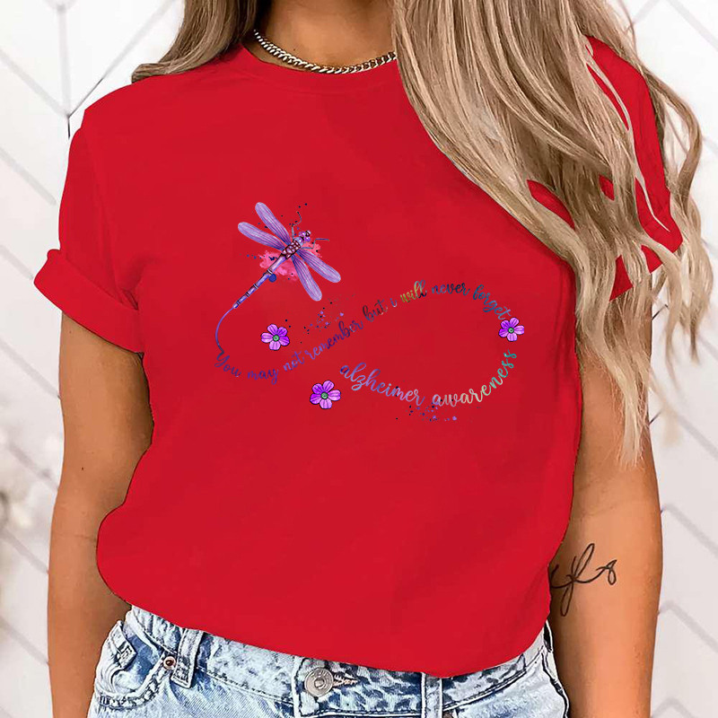 T-shirt libéllule sensibilisation à la maladie d'Alzheimer couleur Rouge