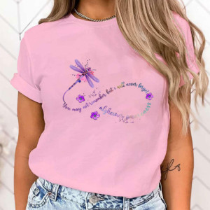 T-shirt libéllule sensibilisation à la maladie d'Alzheimer couleur Rose