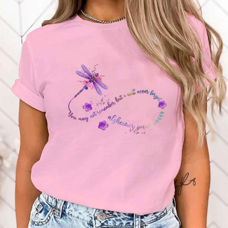 T-shirt libéllule sensibilisation à la maladie d'Alzheimer couleur Rose