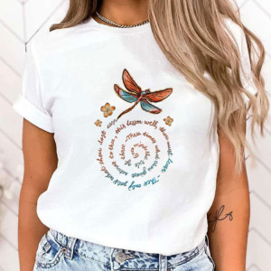 T-shirt libéllule Citation en spirale  couleur Blanc