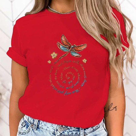 T-shirt libéllule Citation en spirale  couleur Rouge