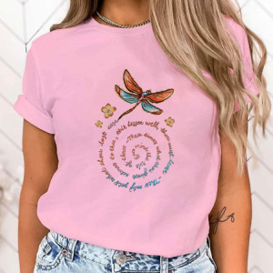 T-shirt libéllule Citation en spirale  couleur Rose