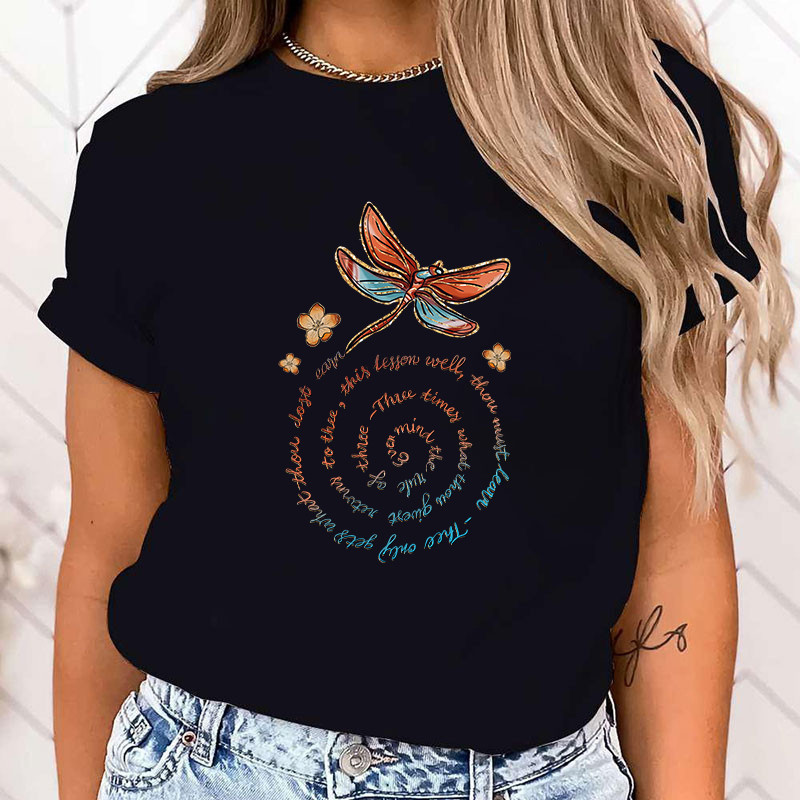 T-shirt libéllule Citation en spirale  couleur Noir