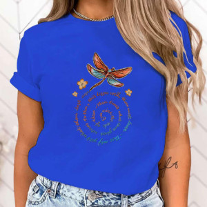 T-shirt libéllule Citation en spirale  couleur Bleu