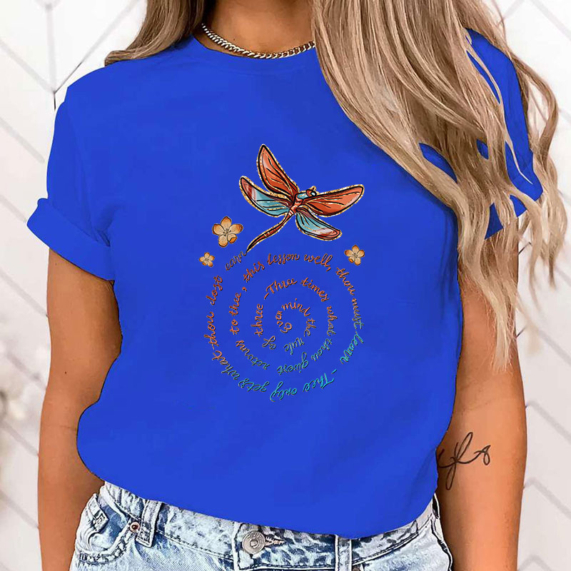 T-shirt libéllule Citation en spirale  couleur Bleu