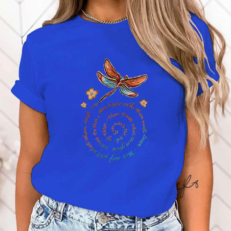 T-shirt libéllule Citation en spirale  couleur Bleu