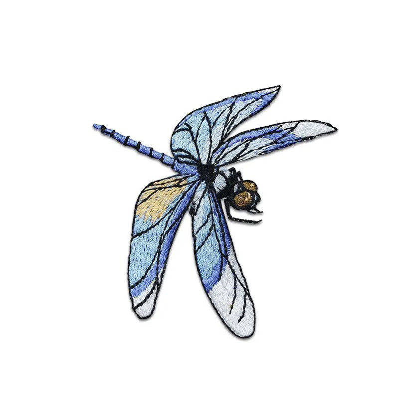 Patch brodé libéllule multicolore  à coudre - 6.3cm x 7.6cm  - Lot de 3 - Couleur bleu