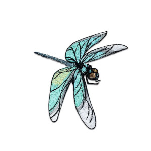 Patch brodé libéllule multicolore  à coudre - 6.3cm x 7.6cm  - Lot de 3 -  Couleur Vert