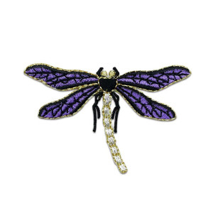 Patch brodé libéllule avec bord doré - 7.3cm x 4.6cm couleur Violet