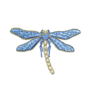 Patch brodé libéllule avec bord doré - 7.3cm x 4.6cm couleur Bleu