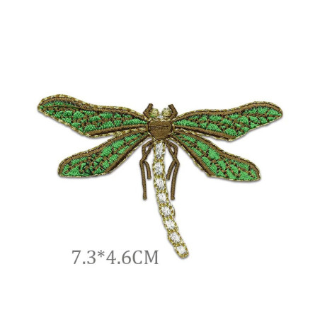 Dimensions Patch brodé libéllule avec bord doré - 7.3cm x 4.6cm couleur Vert