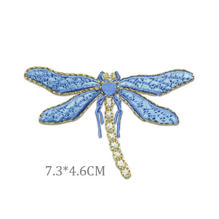 Dimension Patch brodé libéllule avec bord doré - 7.3cm x 4.6cm couleur Bleu