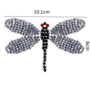 Patch à coudre libéllule en sequins noirs tissé à la main - 10.1cm x 6cm