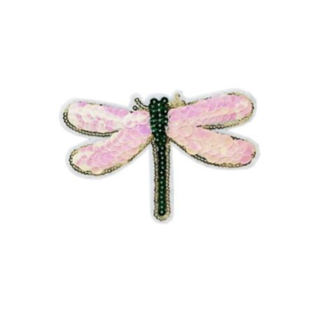 Patch thermocollant libéllule en sequins roses - 12.2cm x 8.5cm