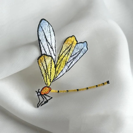 Patch brodé thermocollant libéllule multicolore 5.8cm x 7cm couleur jaune